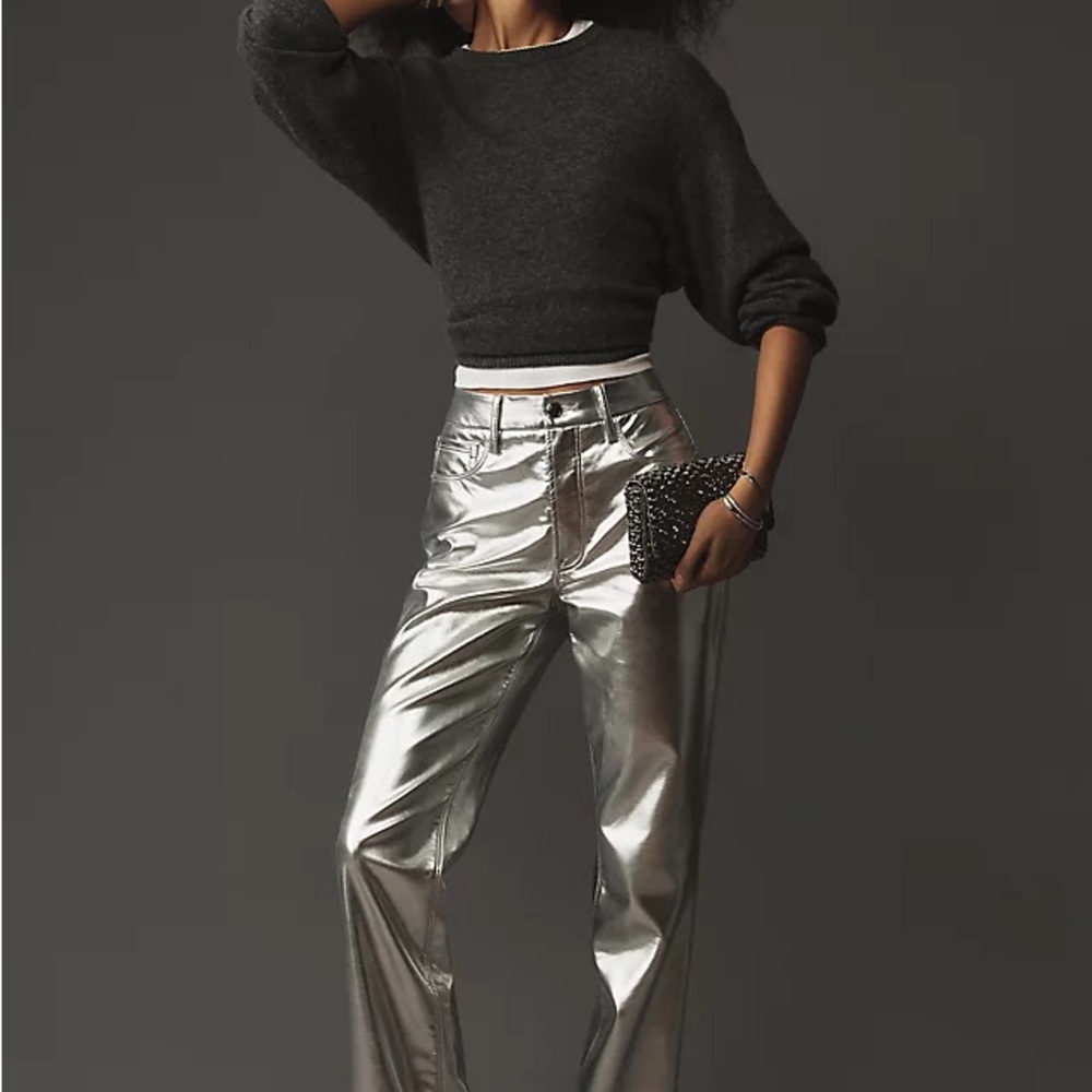 Good American silver faux leather pants NWT